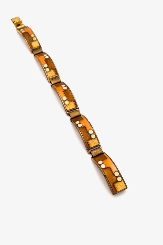 Karl Schibensky Germany vintage matte enamel brass link bracelet Modernist jewelry design Perli Scholz and Lammel Bunge