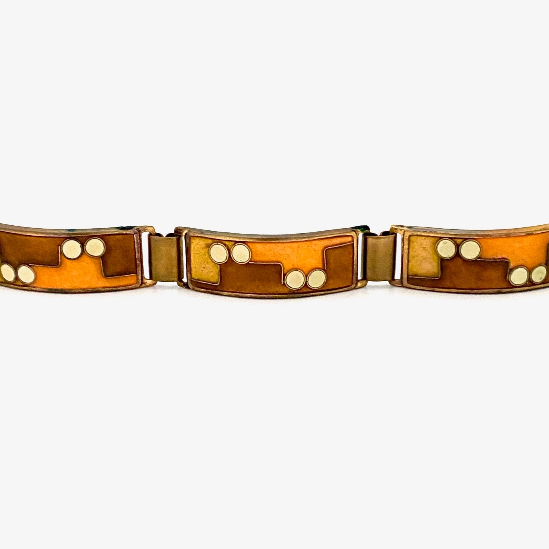detail Karl Schibensky Germany vintage matte enamel brass link bracelet Modernist jewelry design Perli Scholz and Lammel Bunge