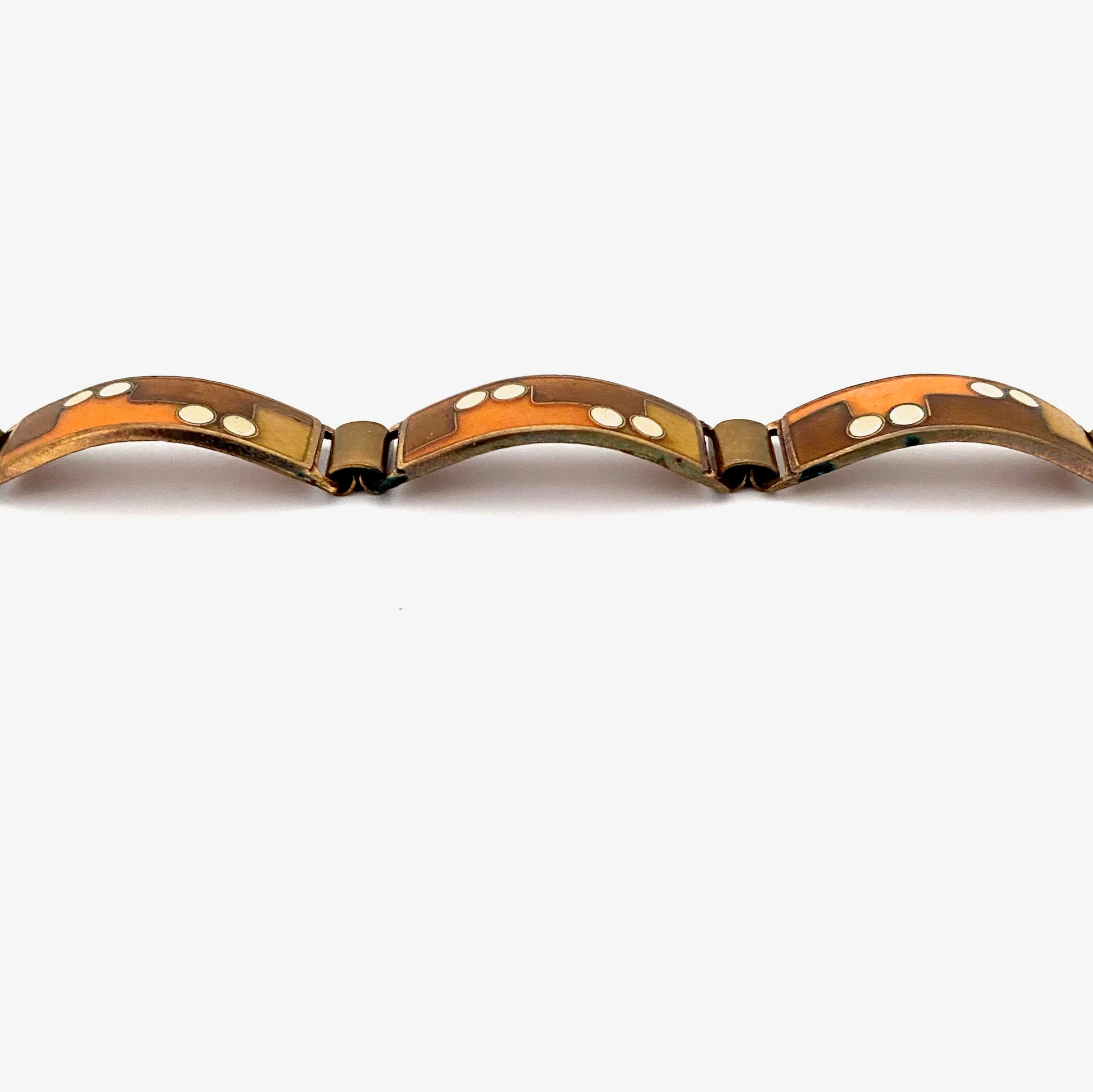 profile Karl Schibensky Germany vintage matte enamel brass link bracelet Modernist jewelry design Perli Scholz and Lammel Bunge