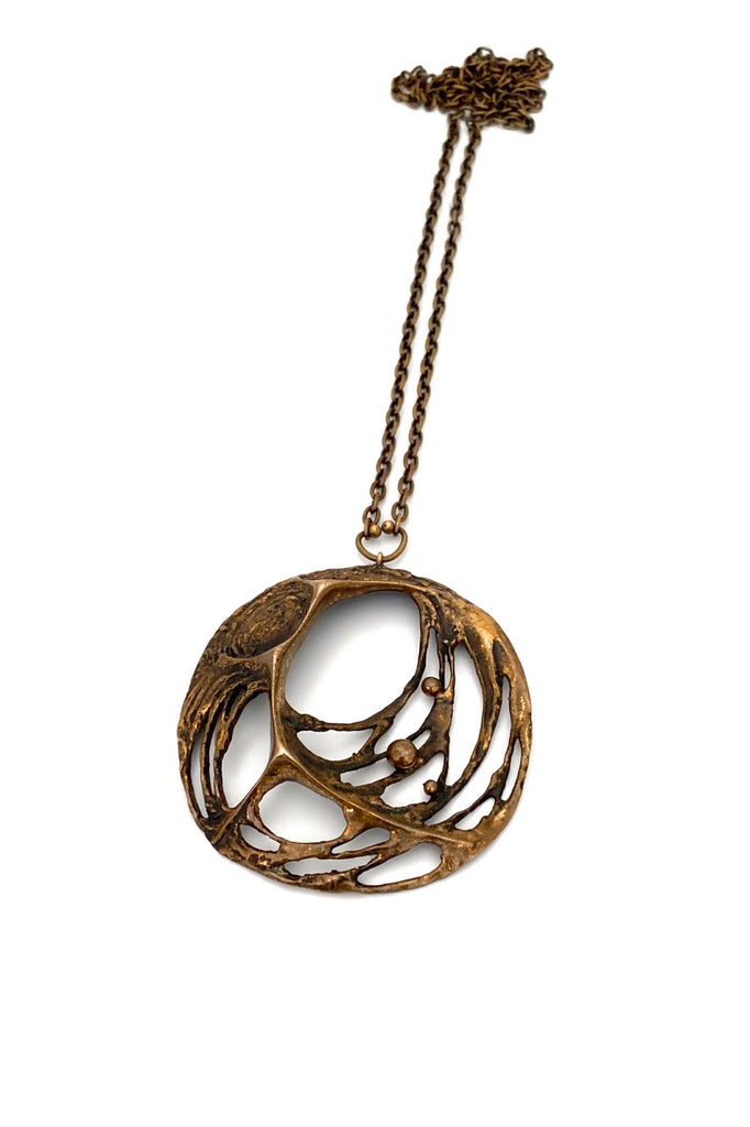 Karl Laine Sten Laine Finland vintage bronze large pendant necklace Scandinavian Modernist jewelry design