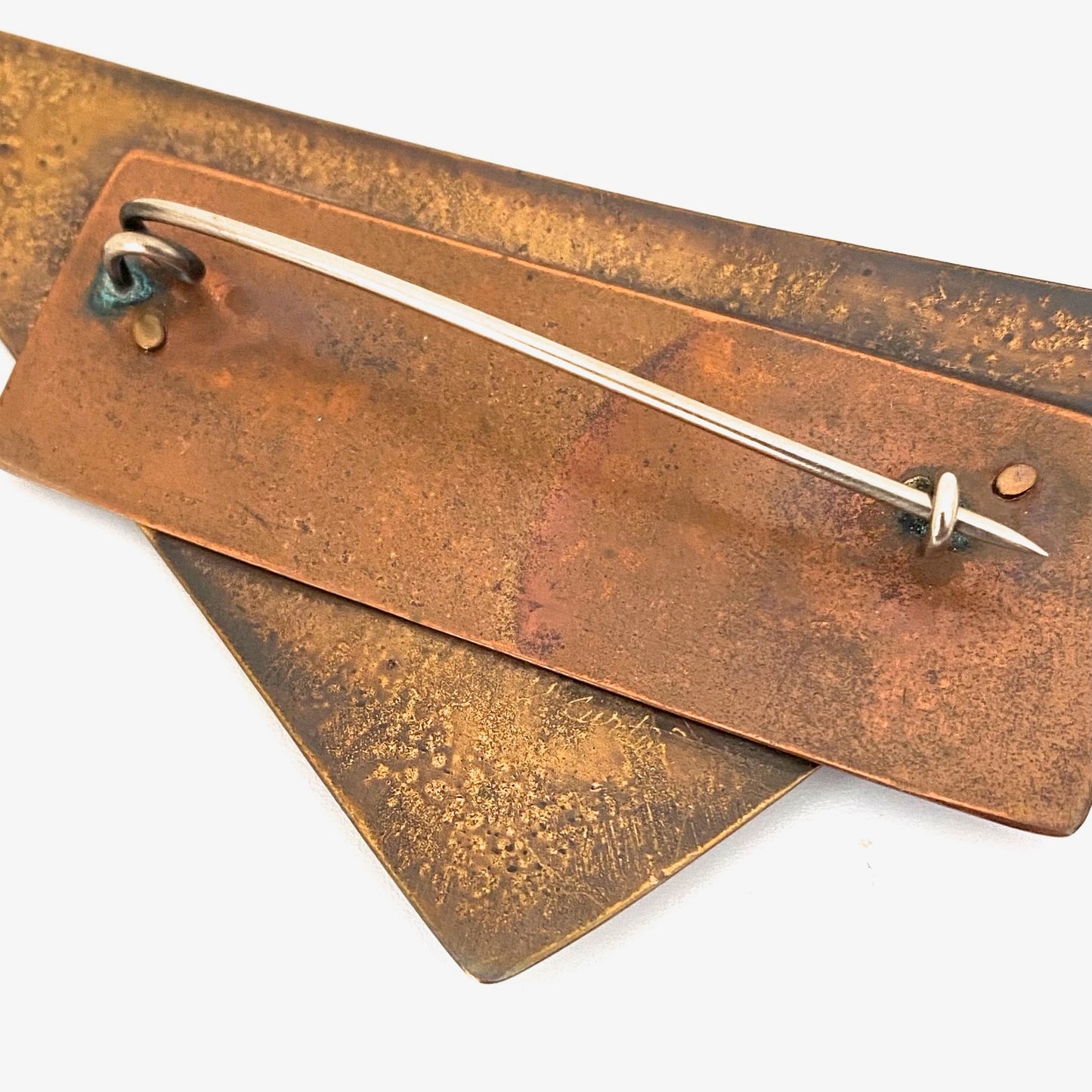 large textured copper postmodern layered brooch ~ Kathleen Curtin