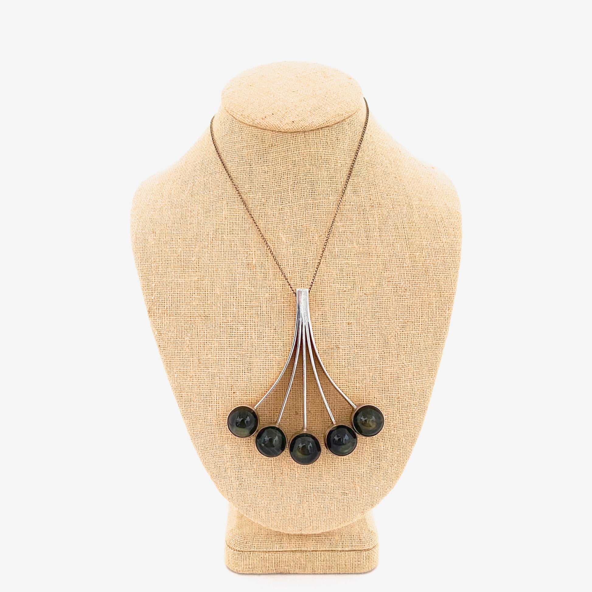 detail Kaunis Koru Finland large vintage silver and spectrolite pendant necklace Scandinavian Modernist jewelry design