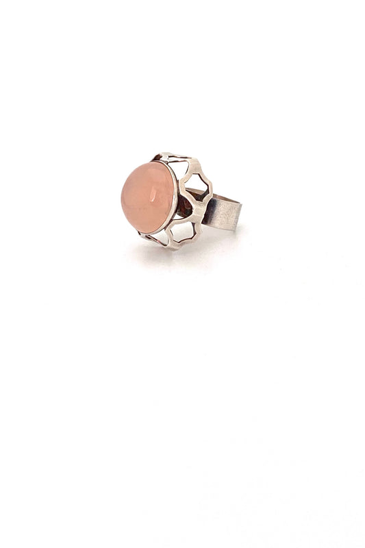 Kultaseppa Salovaara Finland vintage silver rose quartz large ring Scandinavian Modernist jewelry design
