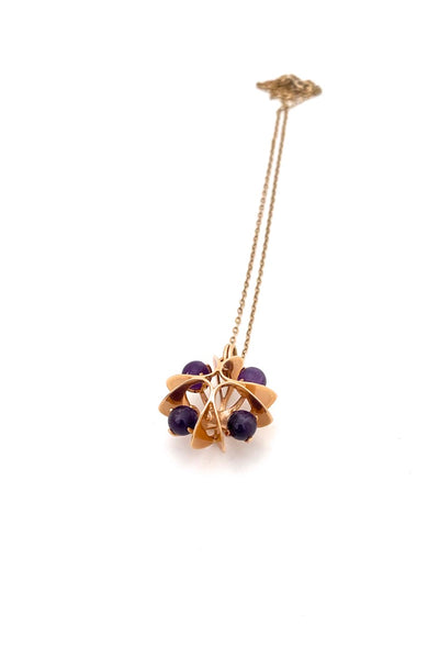 Kupittaan Kulta Elis Kauppi vintage 14k gold amethyst pendant necklace Scandinavian Modernist jewelry design