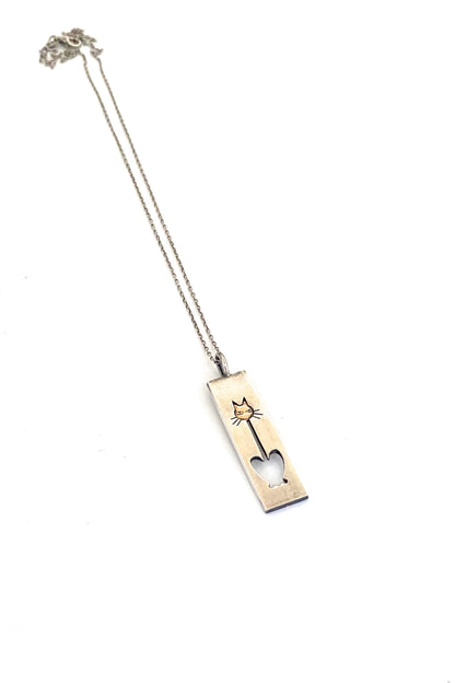 Kupittaan Kulta Elis Kauppi Finland vintage silver gold cat pendant necklace Scandinavian Modernist jewelry design