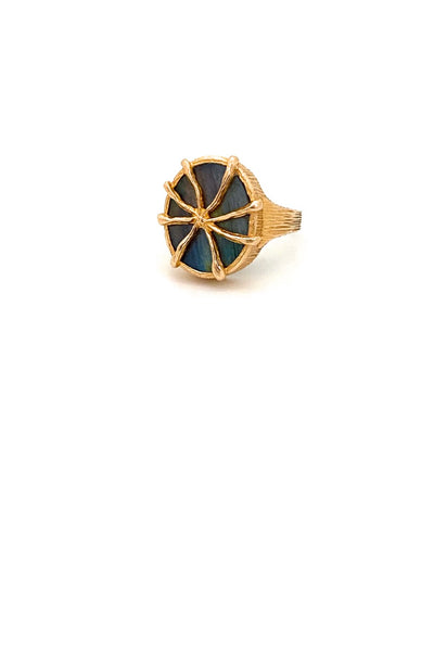 Lapponia Finland vintage 14k gold labradorite ring 1979 Scandinavian Modernist jewelry design