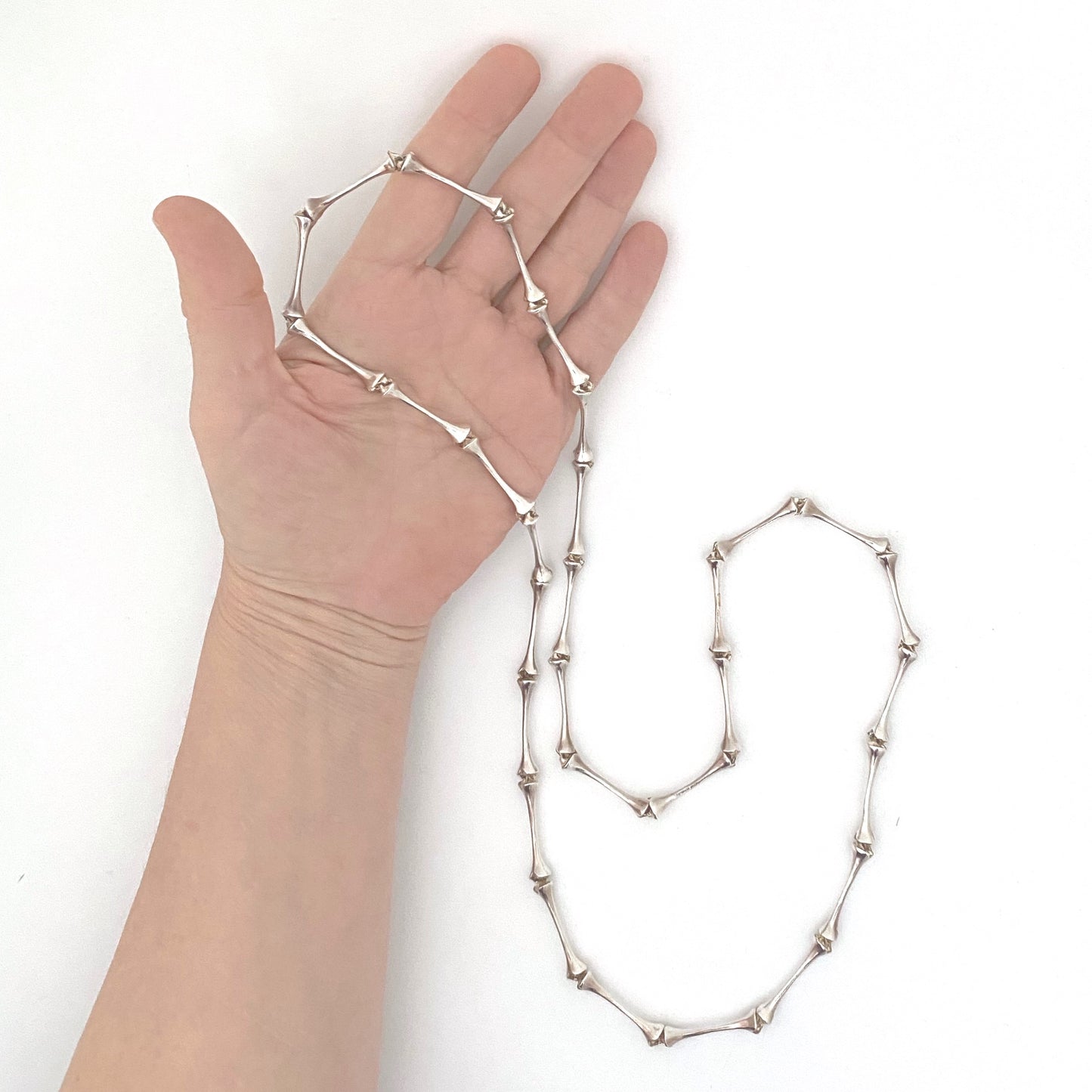 scale Lapponia Finland vintage silver long link sculptural chain necklace 1985 Scandinavian Modernist jewelry design