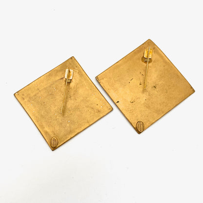 Martha Sturdy extra large gold tone square earrings ~ for pierced ears