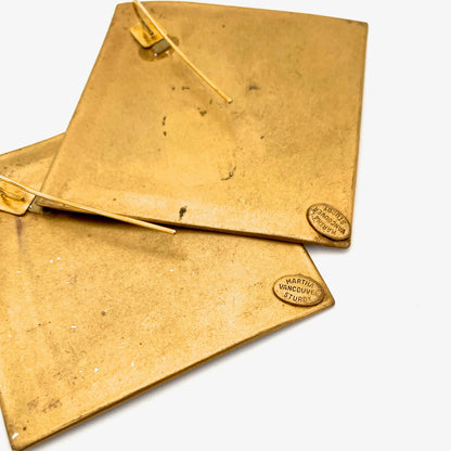 Martha Sturdy extra large gold tone square earrings ~ for pierced ears