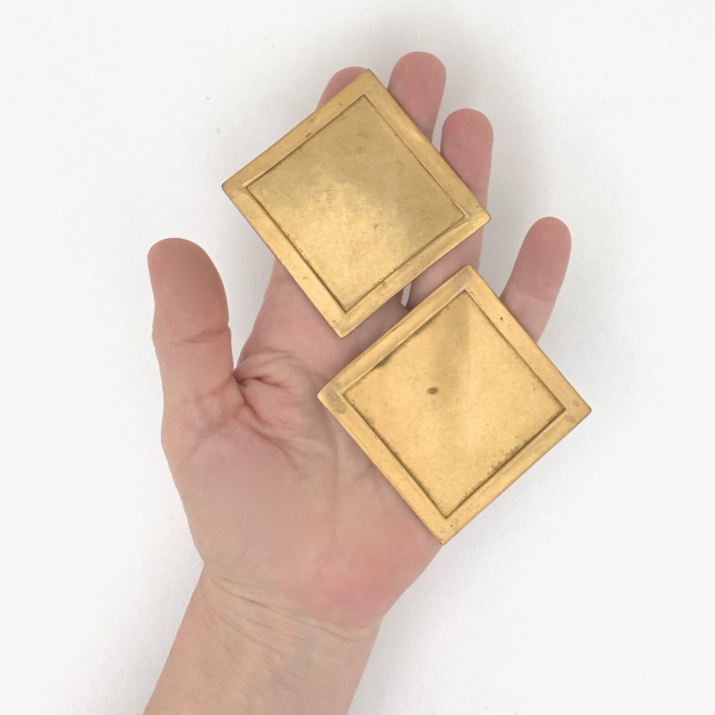 scale Martha Sturdy Canada vintage gold tone metal extra large square earrings for pierced ears Canadian jewelry design
