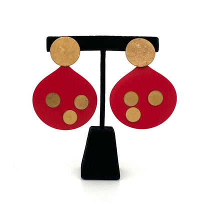 detail Martha Sturdy Canada vintage red resin gold tone dots large postmodern drop earrings Canadian jewelry design