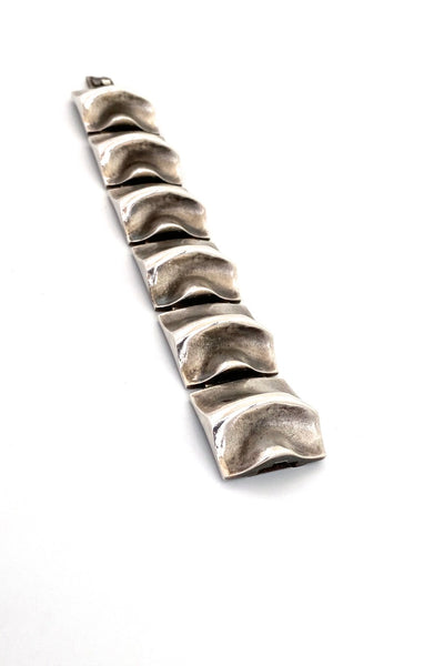 Matti Hyvarinen Finland vintage textured silver wide panel link bracelet 1970 Scandinavian Modernist jewelry design