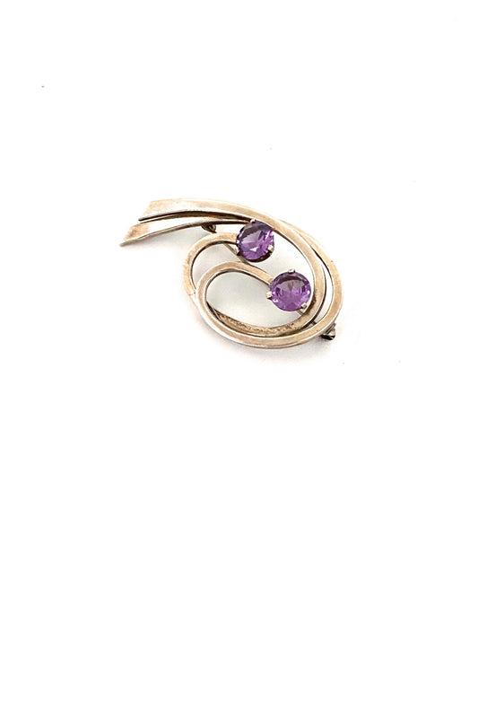 Miguel Melendez Mexico vintage silver alexandrite swirl brooch Modernist jewelry design