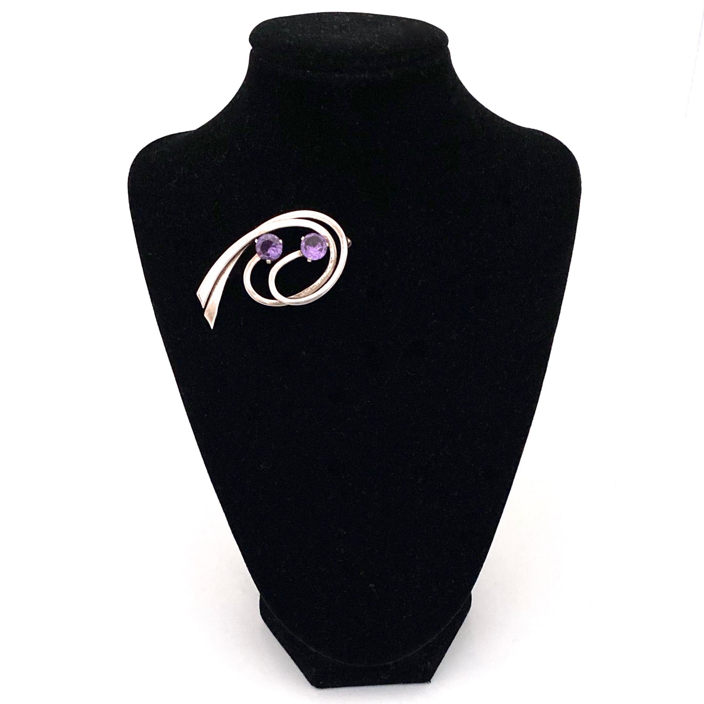 detail Miguel Melendez Mexico vintage silver alexandrite swirl brooch Modernist jewelry design