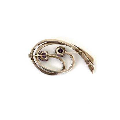 Miguel Melendez silver swirl brooch ~ purple stones