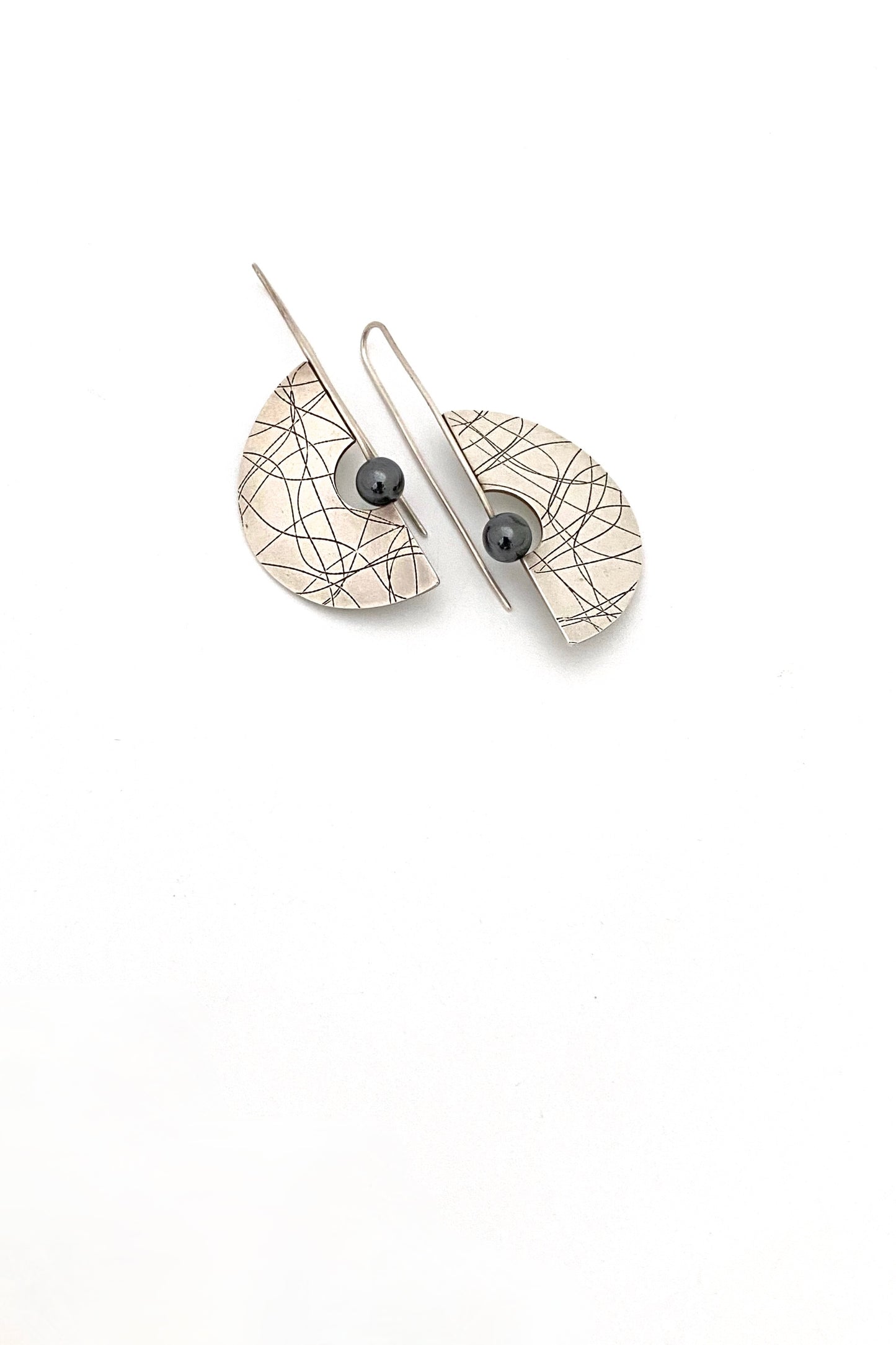 Mike and Paula Letki Canada vintage silver hematite drop earrings Postmodern design Canadian Jewelry design