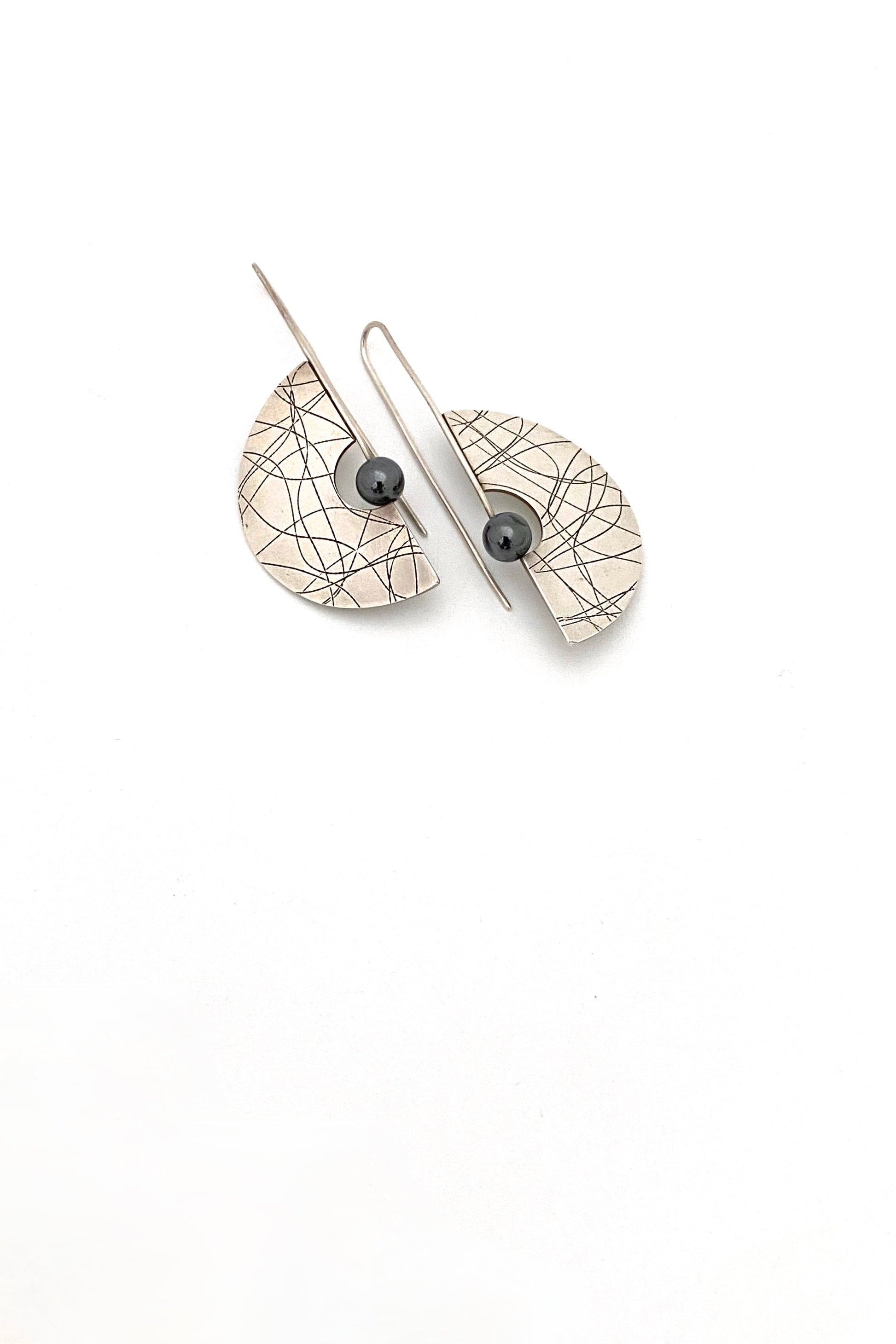 Mike and Paula Letki Canada vintage silver hematite drop earrings Postmodern design Canadian Jewelry design