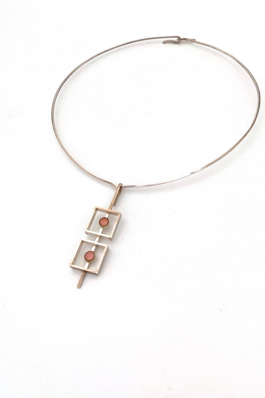 Niels Erik NE From Denmark vintage silver rose quartz choker necklace Scandinavian Modernist jewelry design