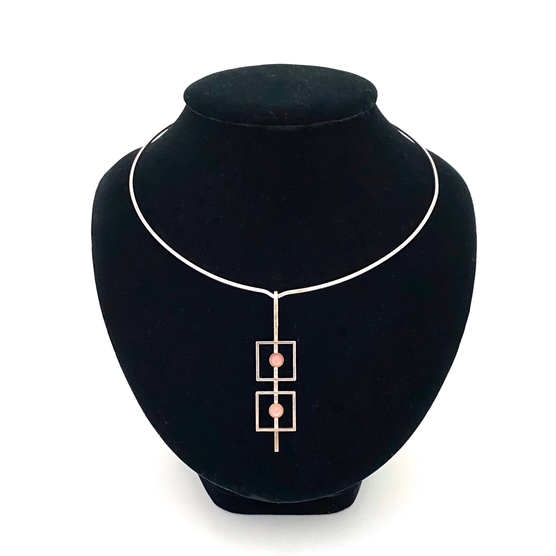 detail Niels Erik NE From Denmark vintage silver rose quartz choker necklace Scandinavian Modernist jewelry design