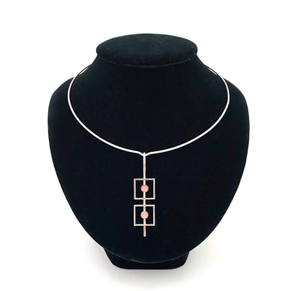detail Niels Erik NE From Denmark vintage silver rose quartz choker necklace Scandinavian Modernist jewelry design