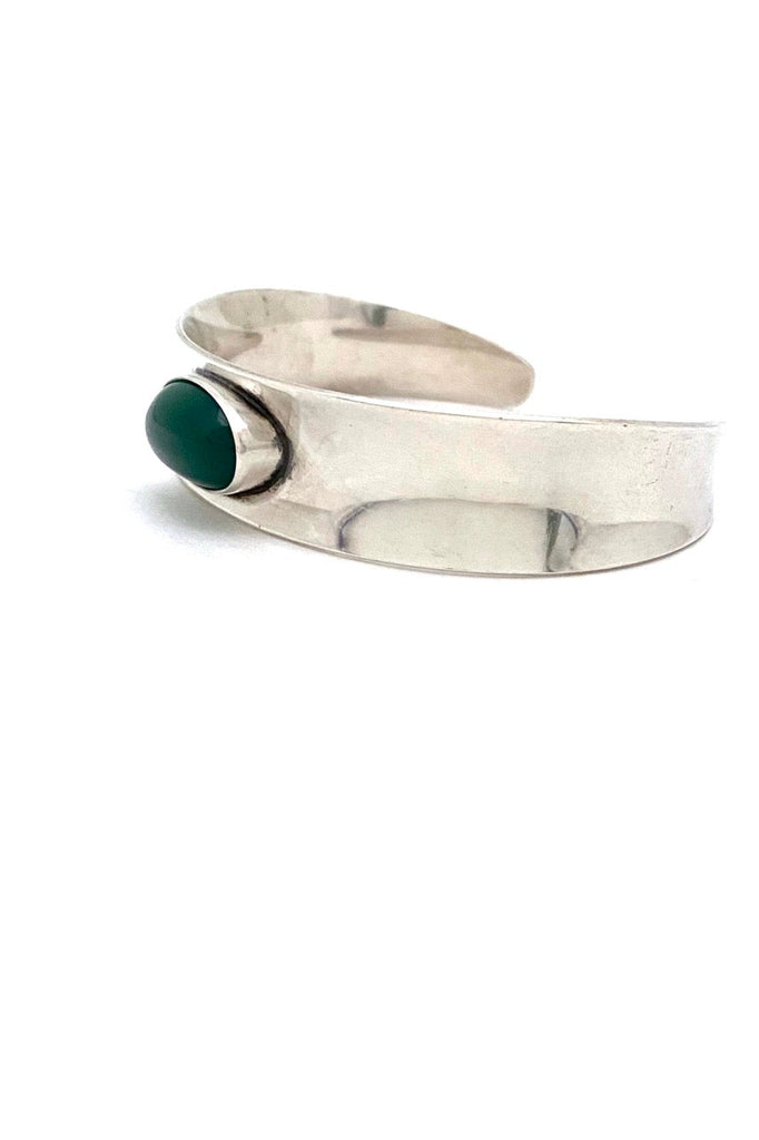Niels Erik From Denmark vintage sterling silver chrysoprase cuff bracelet Scandinavian Modernist jewelry design