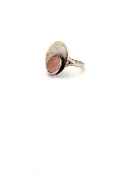 NE From Denmark vintage silver rose quartz ring Scandinavian Modernist jewelry design
