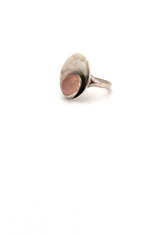NE From Denmark vintage silver rose quartz ring Scandinavian Modernist jewelry design