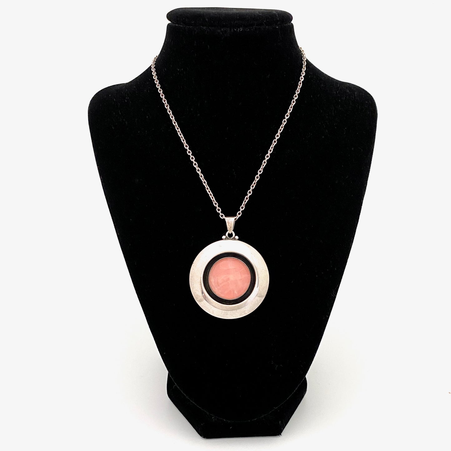 Niels Erik From silver & rose quartz round pendant necklace