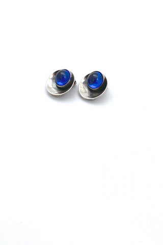 Niels From Denmark vintage silver clip earrings blue stone Scandinavian Modernist jewelry design