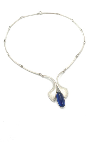 Niels From Denmark vintage silver blue stone pendant necklace Scandinavian Modernist jewelry design