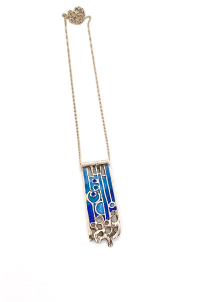 Norman Grant Scotland vintage silver enamel pendant necklace Modernist jewelry design