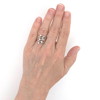 scale Anna Greta Eker Plus Studios Norway design vintage silver Jester ring 5 prong Scandinavian Modernist jewelry design