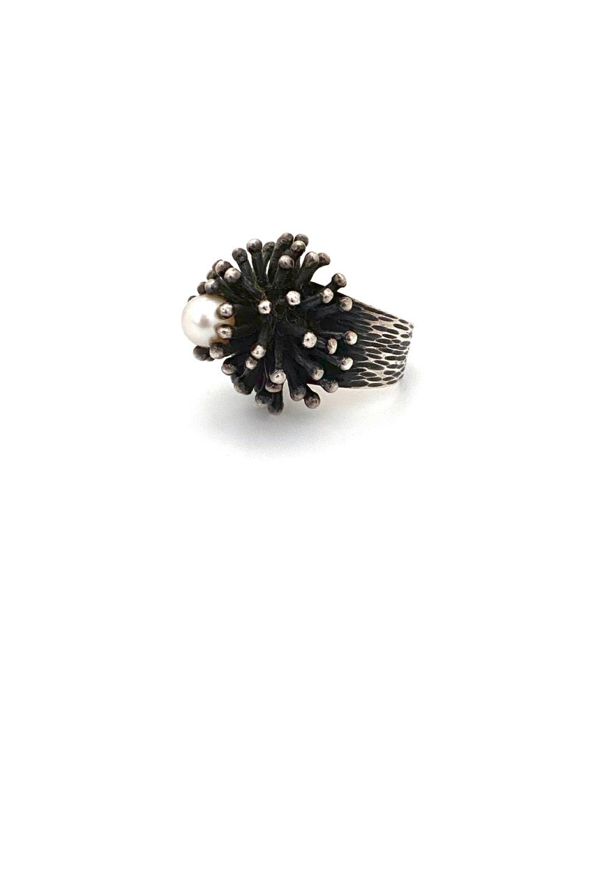 OPUS Canada vintage silver large brutalist pearl ring Canadian Modernist jewelry design