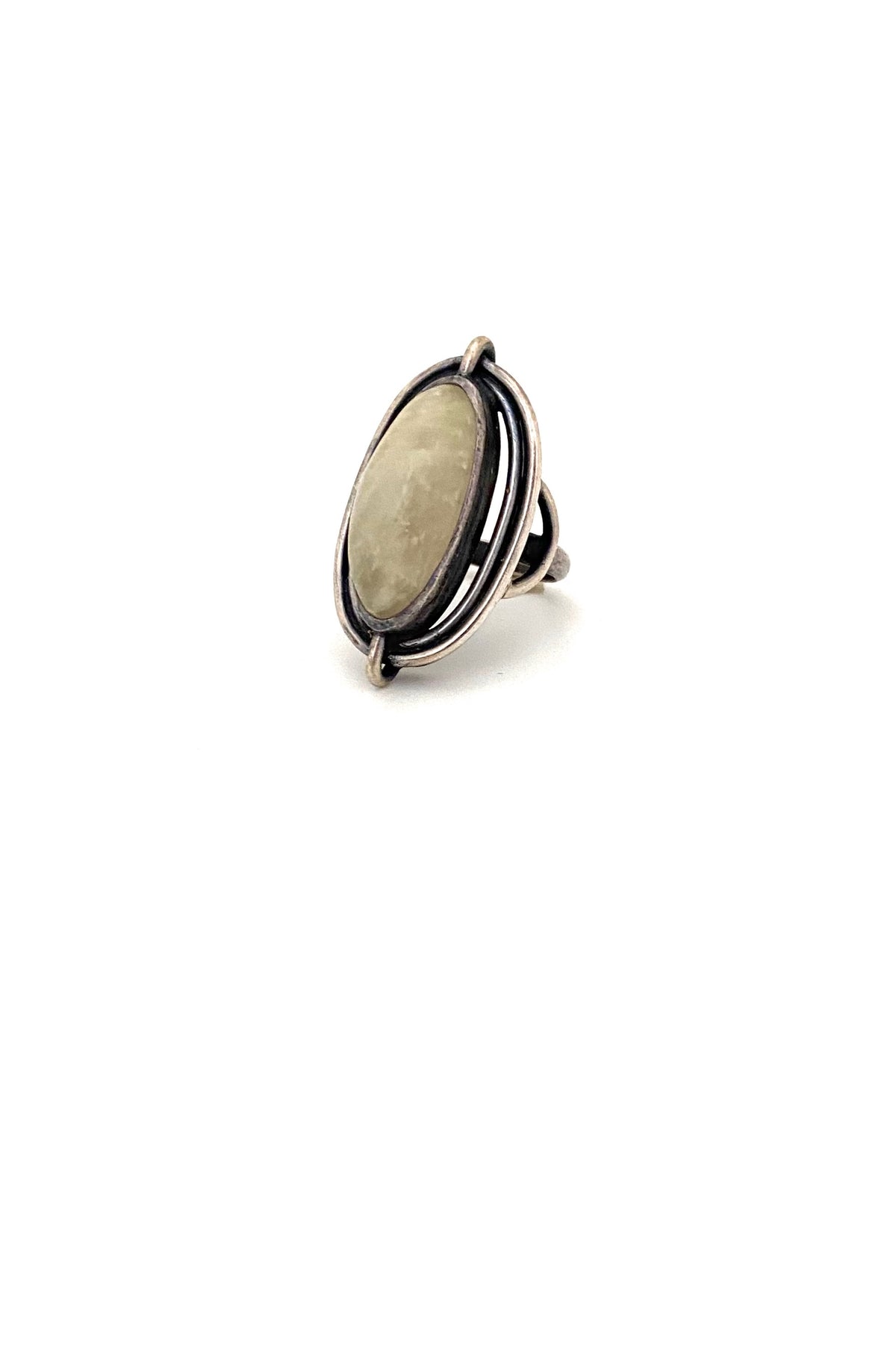 ORNO Poland vintage silver agate large ring Polish Modernist jewelry design