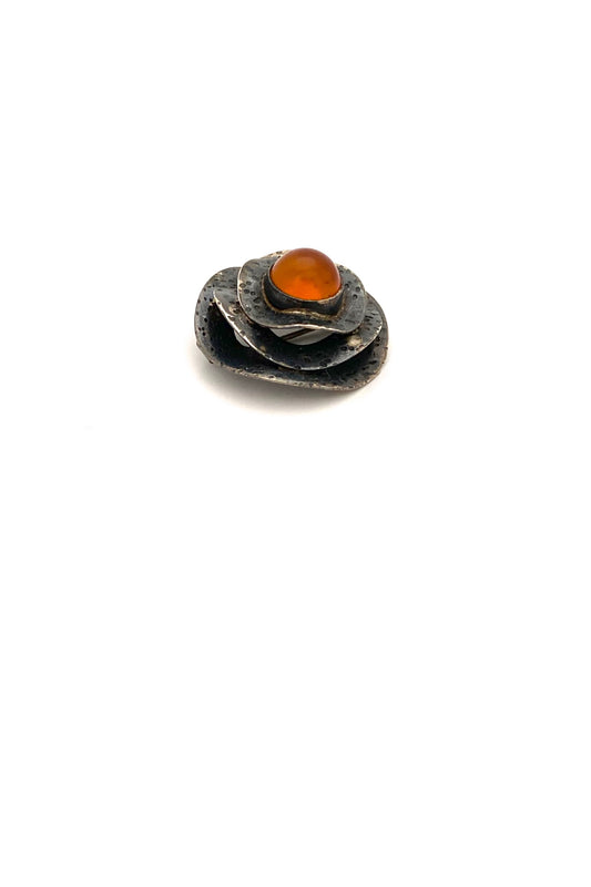 ORNO Poland vintage silver amber brooch Polish Modernist jewelry design