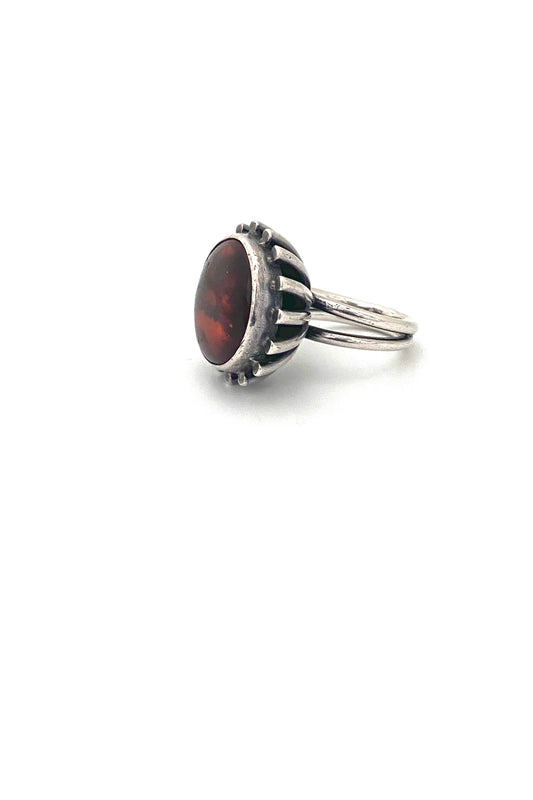 ORNO Poland vintage silver amber large ring Modernist jewelry design
