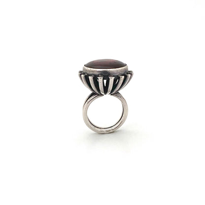 detail ORNO Poland vintage silver amber large ring Modernist jewelry design