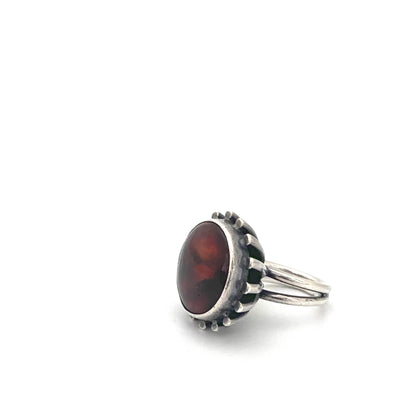 ORNO large silver & amber ring ~ Modernist design