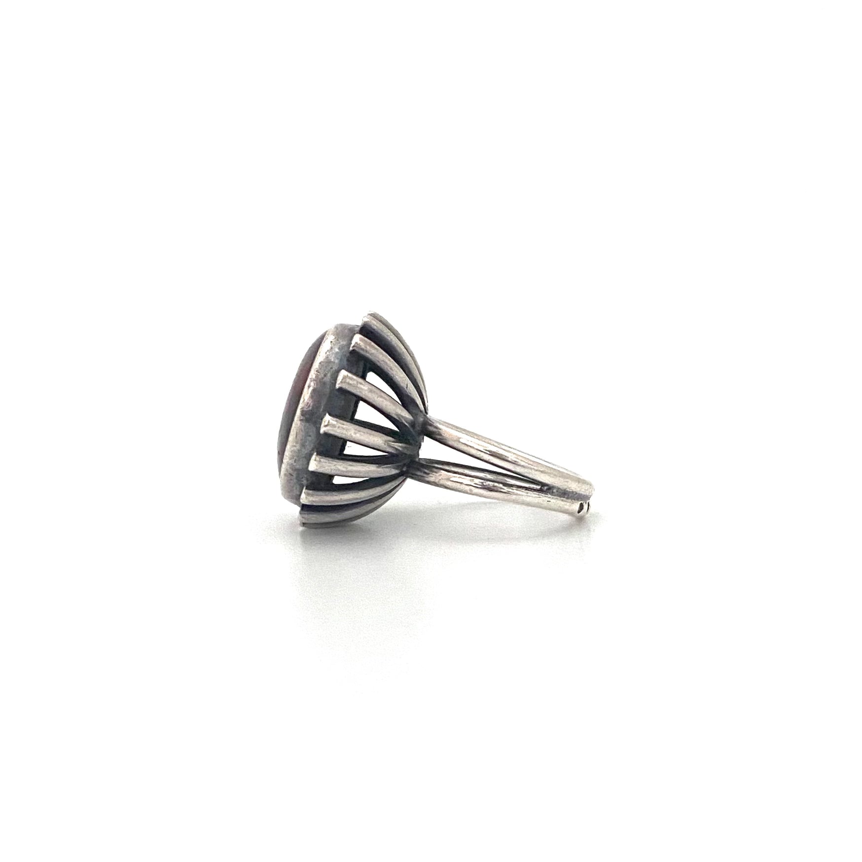 profile ORNO Poland vintage silver amber large ring Modernist jewelry design