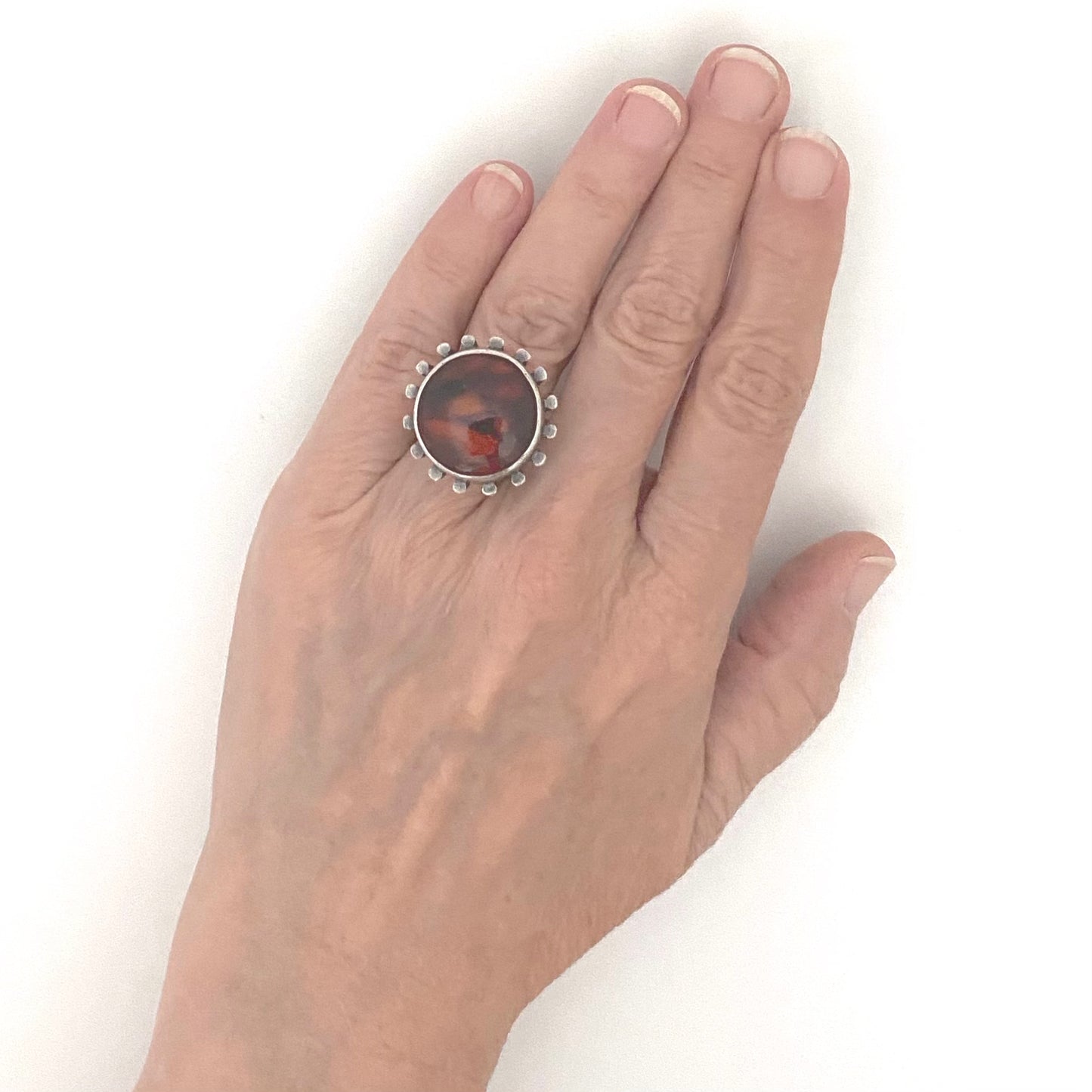 scale ORNO Poland vintage silver amber large ring Modernist jewelry design