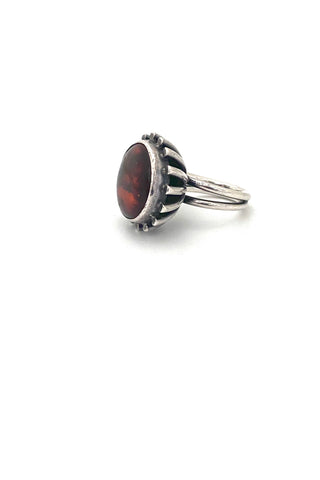 ORNO Poland vintage silver amber large ring Modernist jewelry design