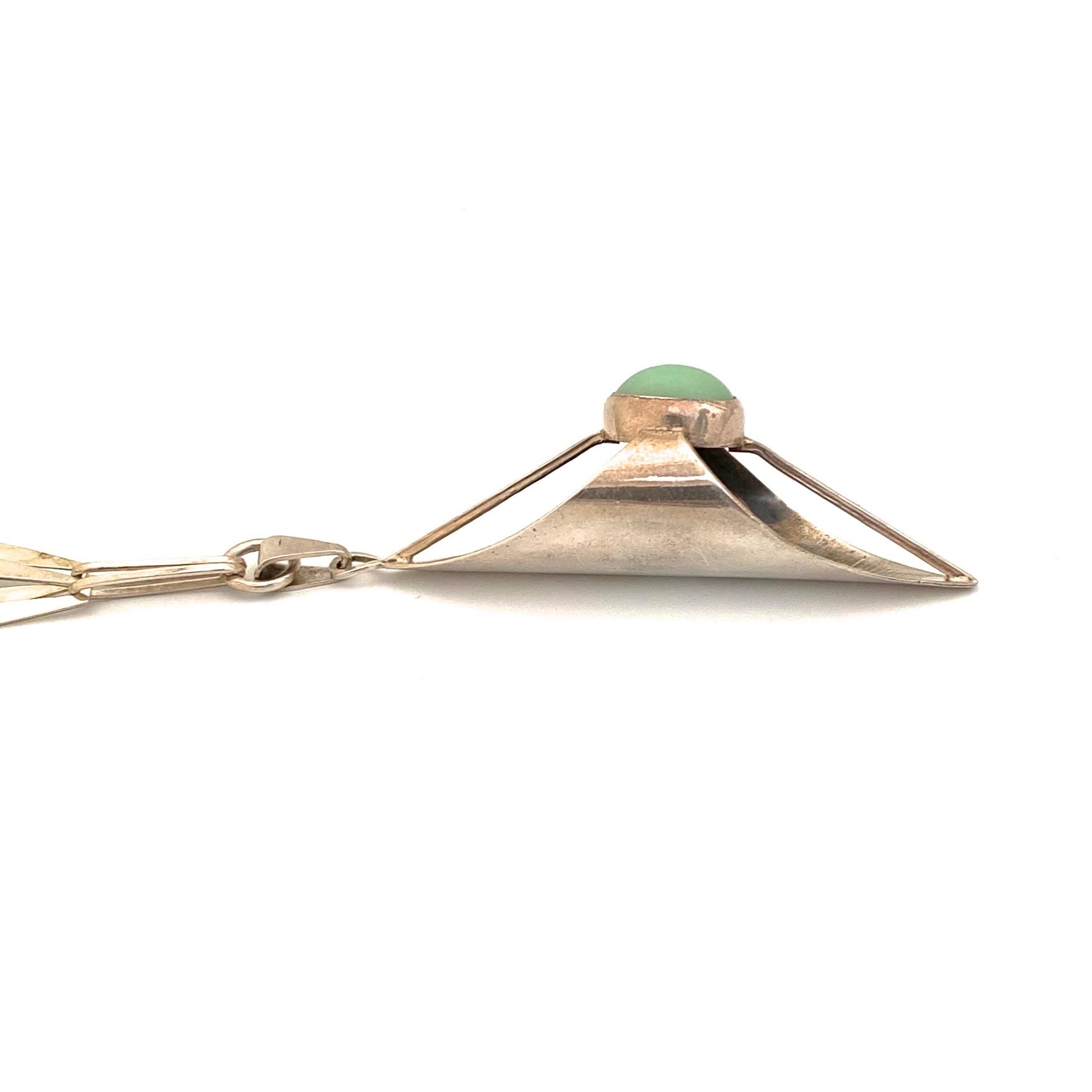 profile ORNO Poland vintage silver chrysoprase large pendant necklace Modernist jewelry design