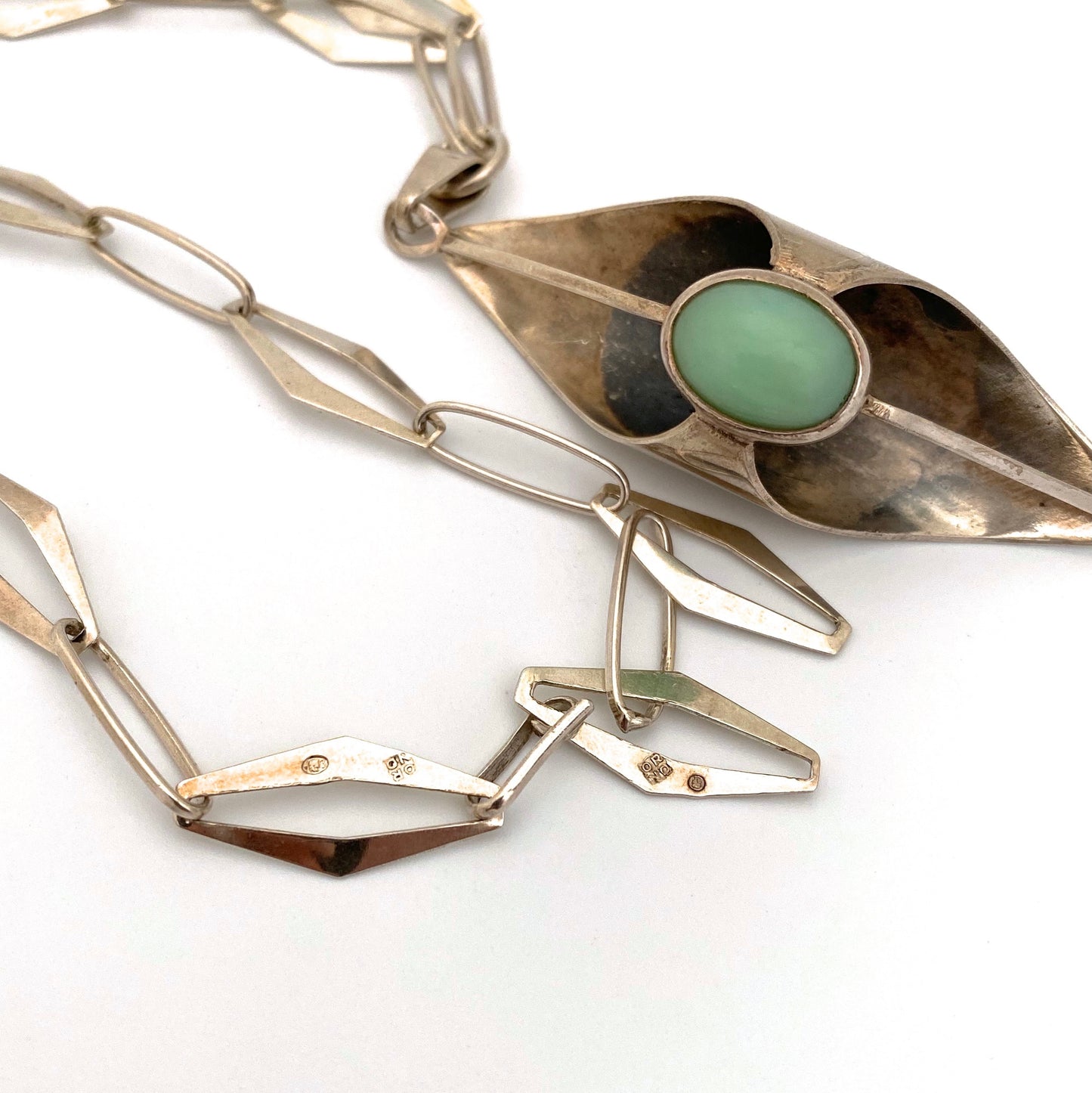 ORNO large silver & pale chrysoprase pendant necklace