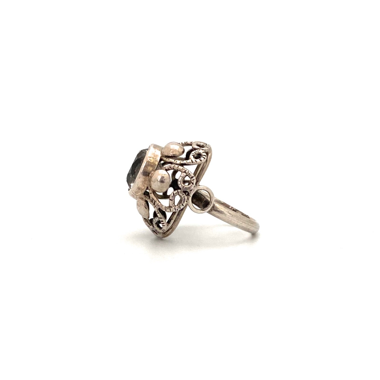 profile ORNO Poland vintage silver crystal large openwork ring Modernist jewelry design