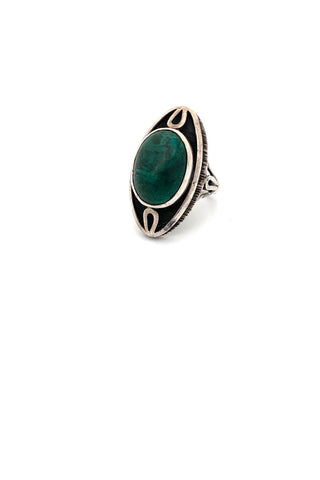 ORNO Poland large vintage silver green hardstone ring Modernist jewelry design