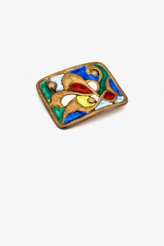 Oystein Balle Norway vintage silver gilt enamel abstract brooch Scandinavian Modernist jewelry design