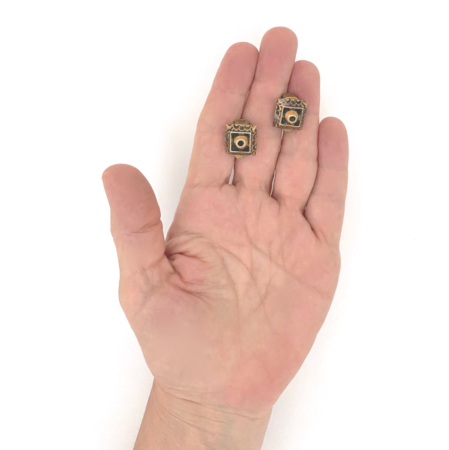scale Pentti Sarpaneva Finland vintage bronze ear clips Scandinavian Modernist jewelry design