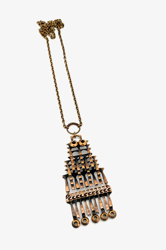 Pentti Sarpaneva Finland vintage bronze large kinetic owl pendant necklace Scandinavian Modernist jewelry design