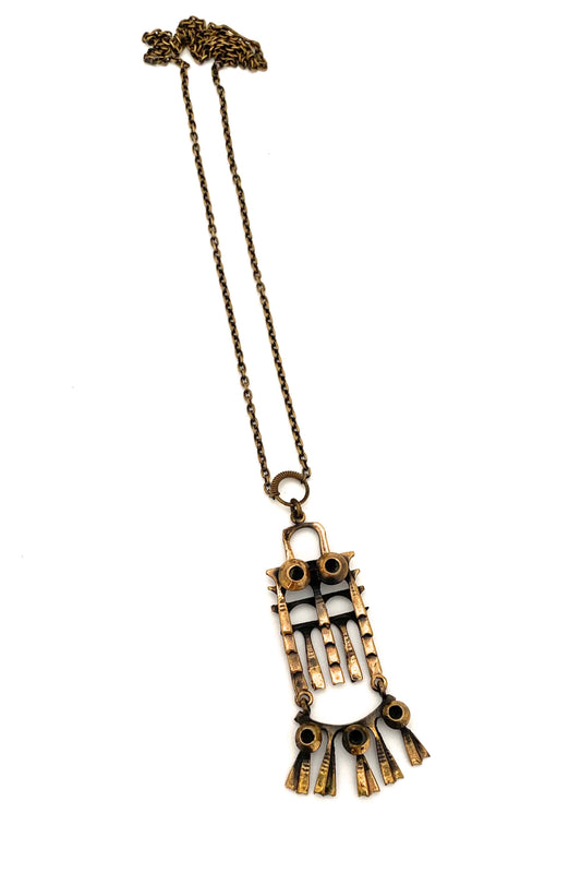 Pentti Sarpaneva Finland vintage bronze kinetic owl pendant necklace small Scandinavian Modernist jewelry design