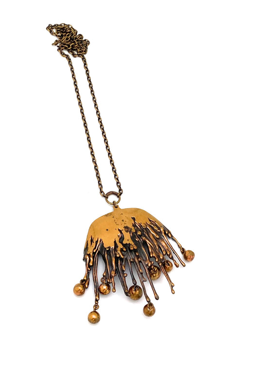 Pentti Sarpaneva Finland vintage bronze large kinetic fringe pendant necklace Scandinavian Modernist jewelry design